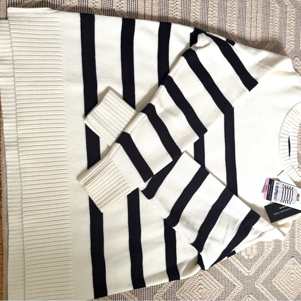 French Connection Black and White Crew Neck Sweater